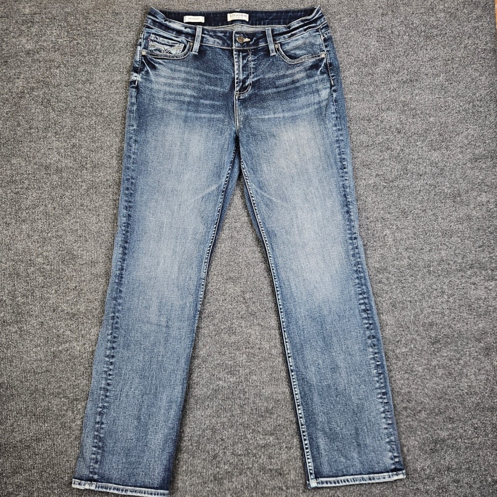 Vigoss Straight Jeans Women's 12 Blue Dark Wash Stretch Denim High Rise Casual